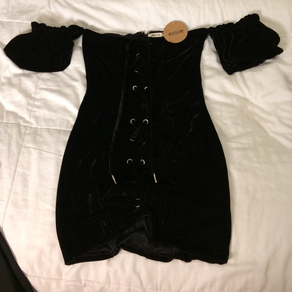 Black velvet tie up mini dress